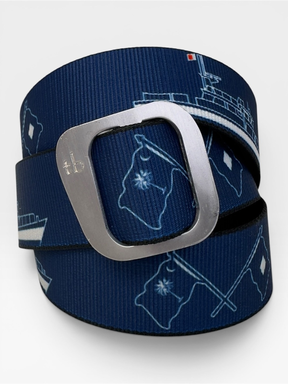 Thomas Bates Men’s South Carolina Navy Nautical Ribbon Belt with Silver Buckle
